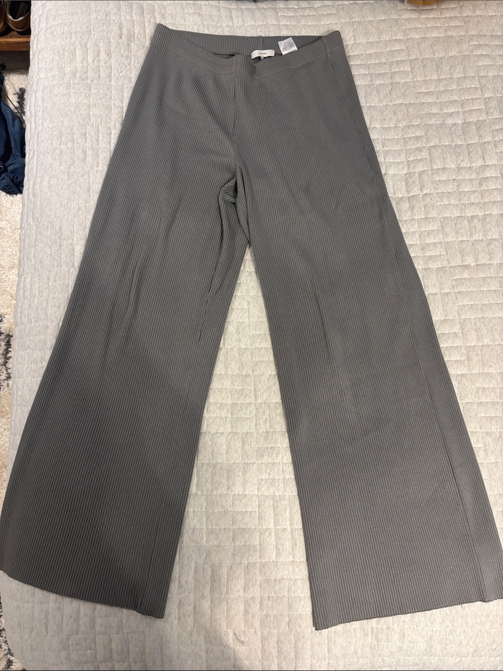 Vince Gray Ribbed Wide-Leg Pants